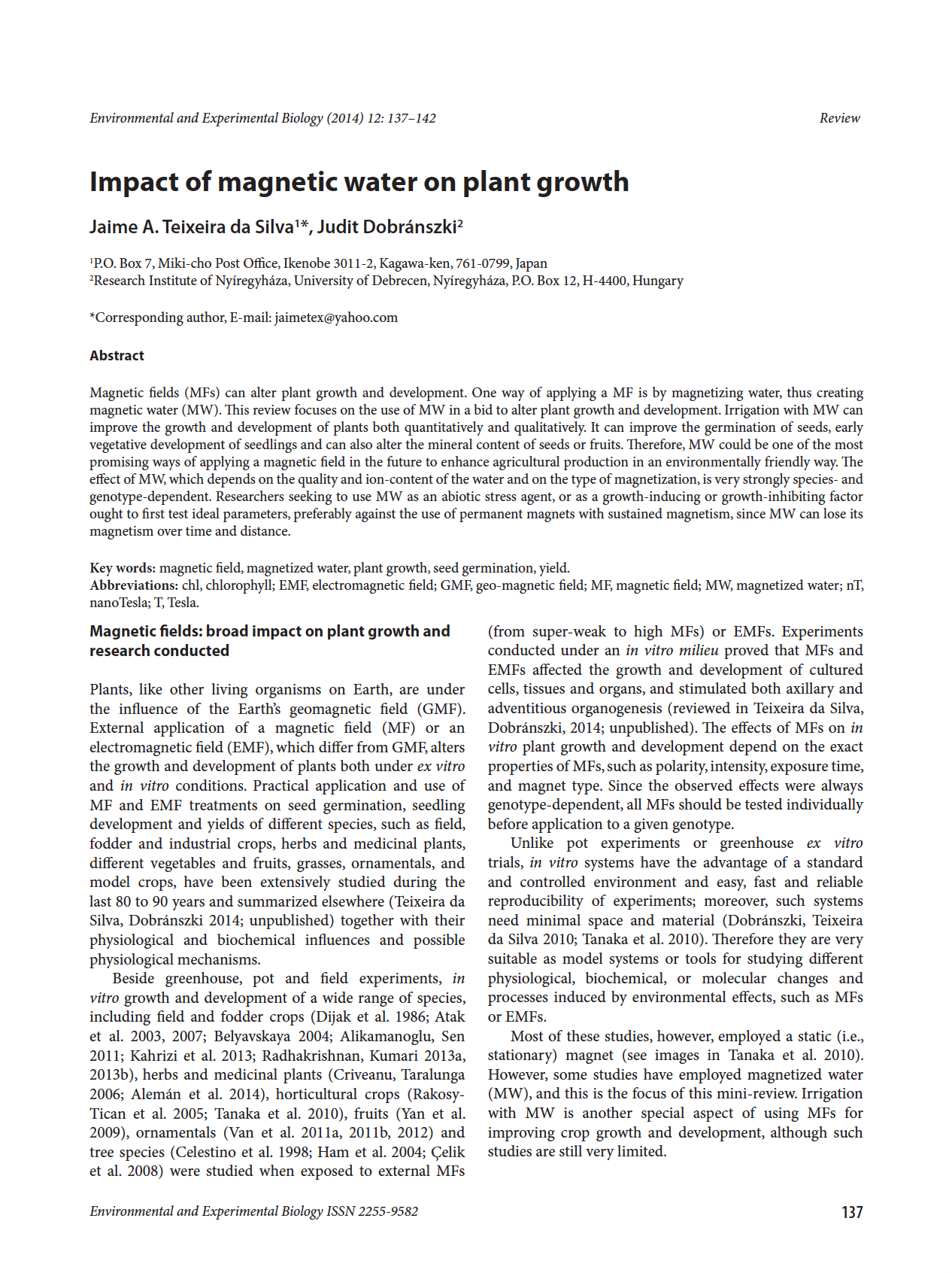 Impact of Magnetic water on plant growth