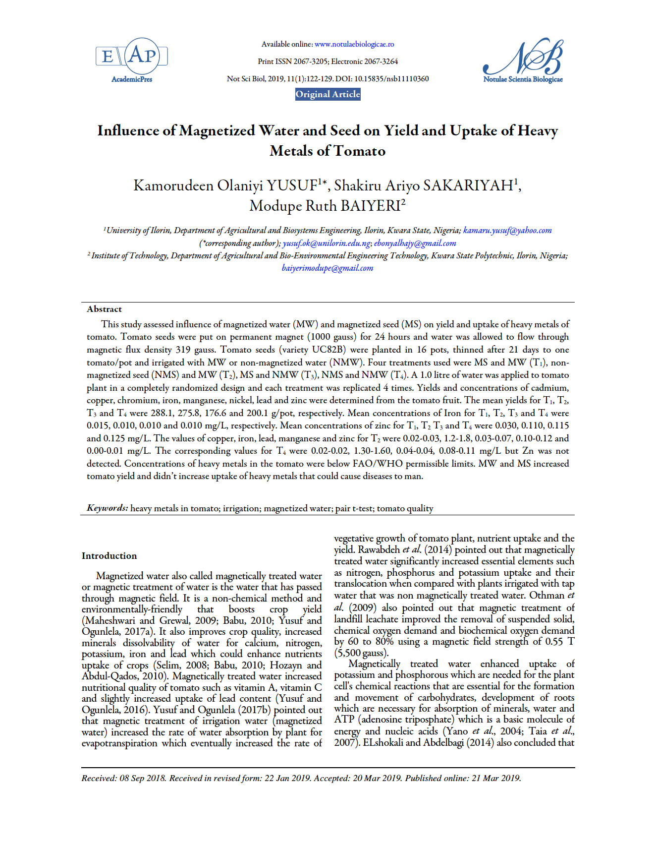 Influence of magnetized water