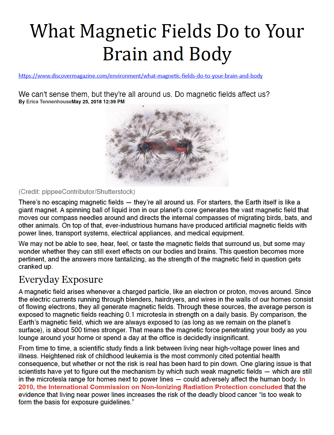 Magnetic filed do you your body