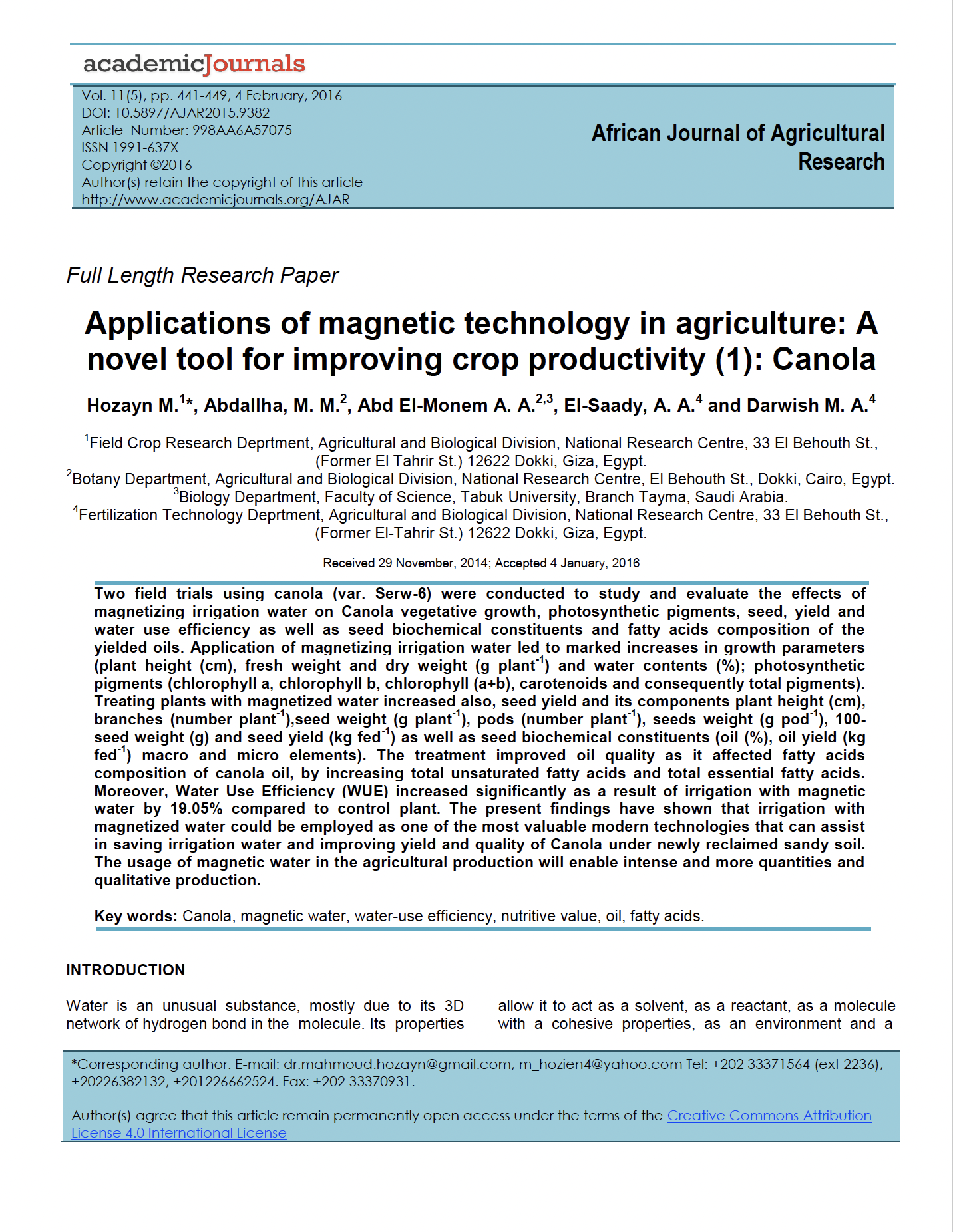 Agricultural Research