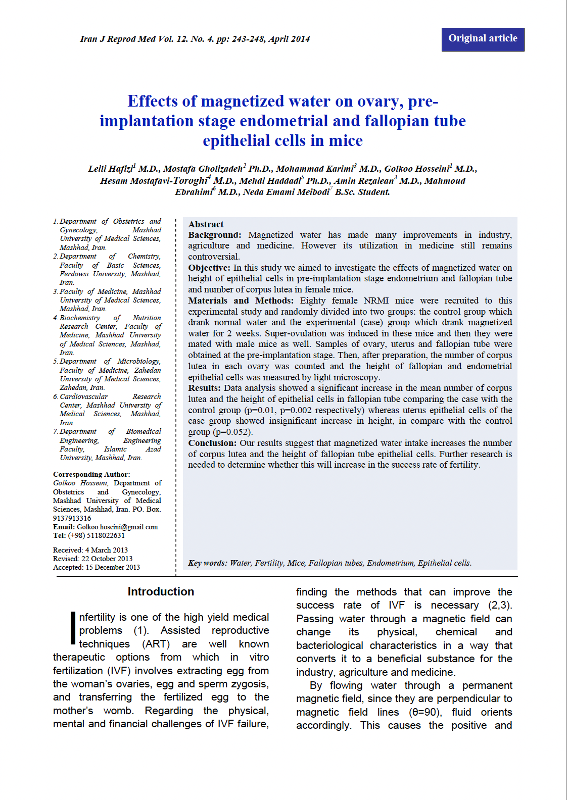 Magnetized water on overy