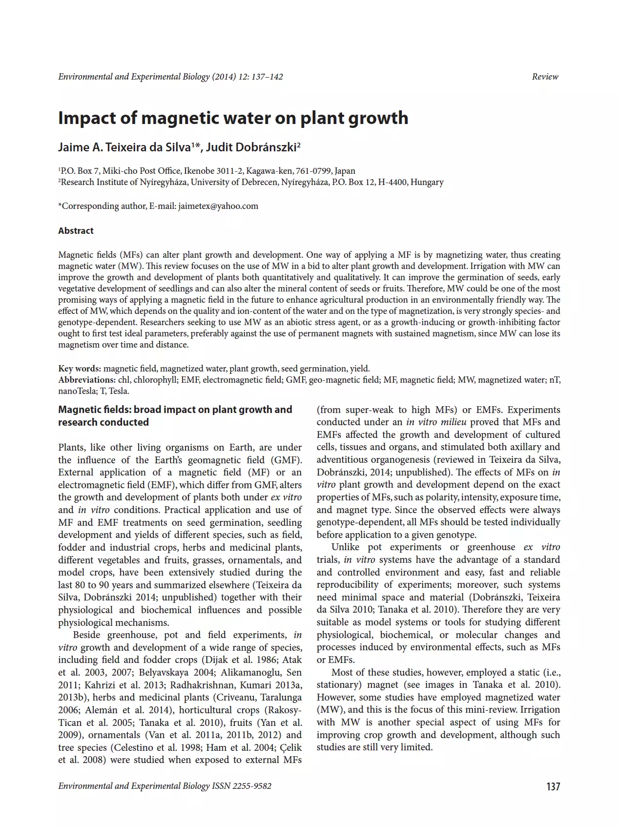 Impact of Magnetic water on plant growth