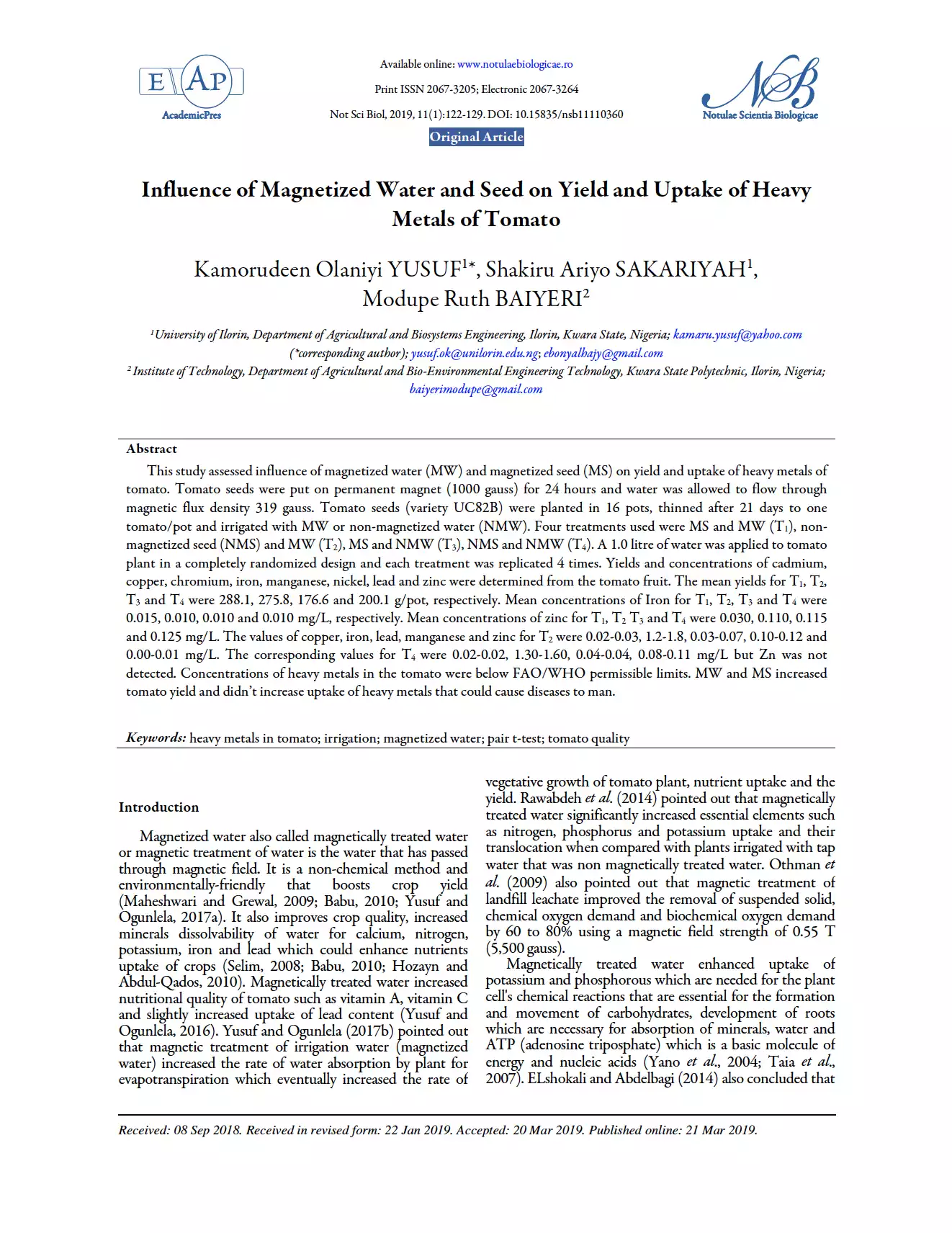 Influence of magnetized water